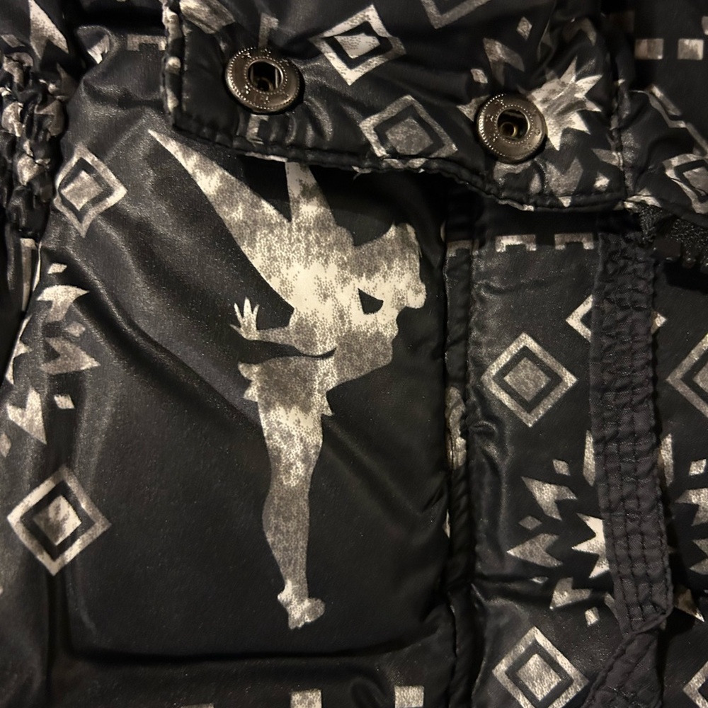Tinkerbell Black Patterned Puffer Jacket Small - image 3